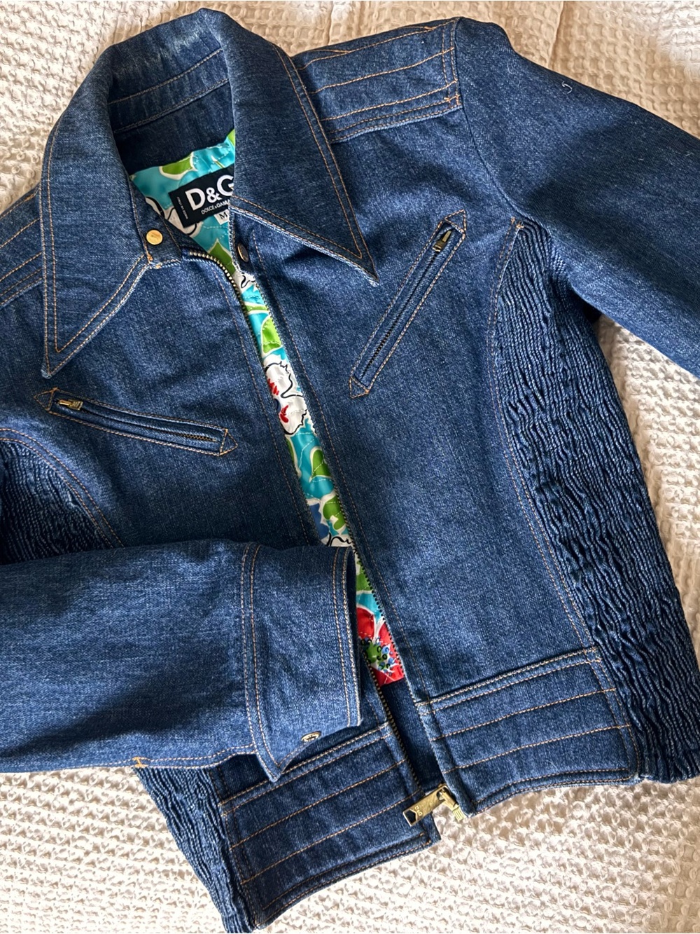 D&G Dark Blue Denim Jacket with Floral Liner